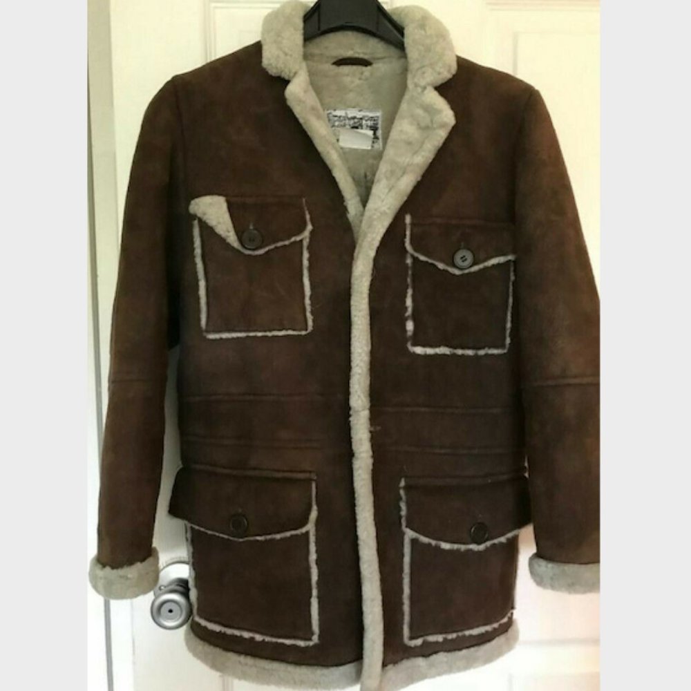 100% Shearling Lamb Suede Wool Ponte Vecchio Brown Unisex Teen Juniors Coat M